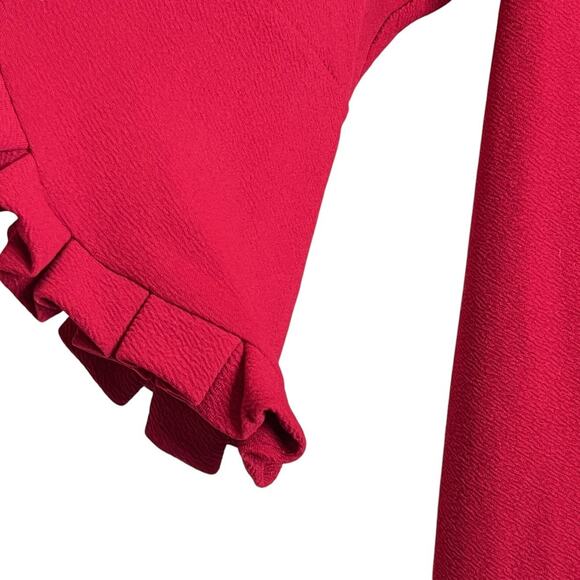 Catherines Womens Midi Dress Size 1X Red Ruffle-Trim 3Q Sleeves Modest - Picture 3 of 7